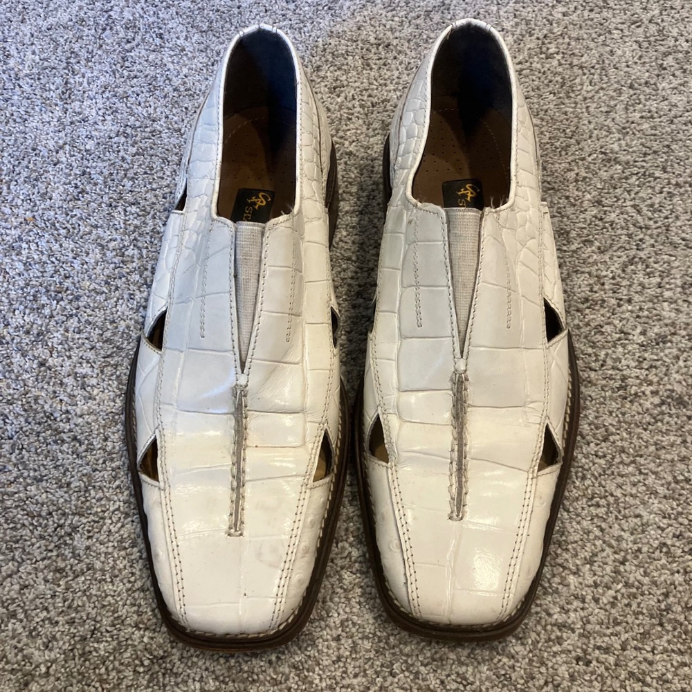 Stacy Adams Calandro City White Crocodile Ostrich Embossed Cut Out Loafers 8M